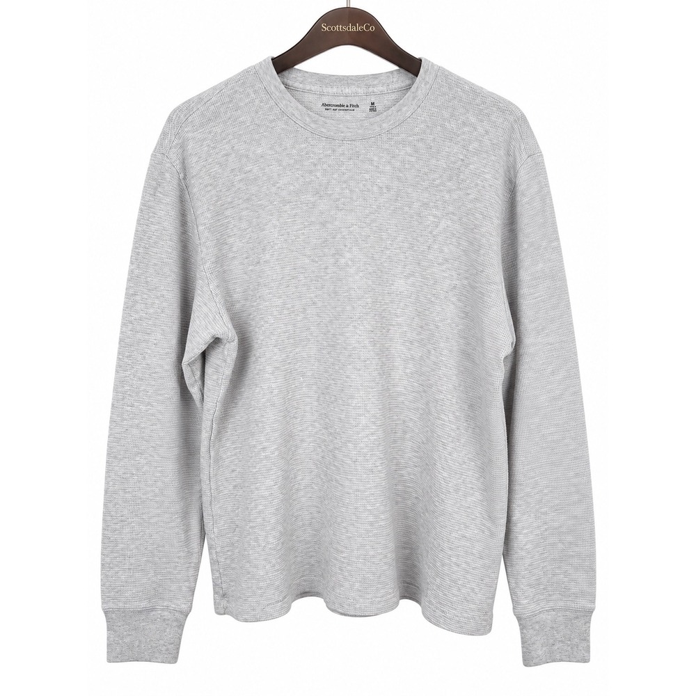 Abercrombie & Fitch Thermal Shirt Mens M Gray Cotton Waffle Knit Long Sleeve